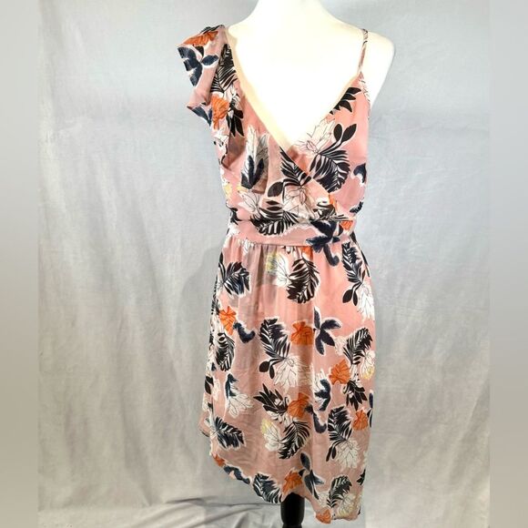 Pink and black print one shoulder ruffle chiffon dress size small - Picture 3 of 7